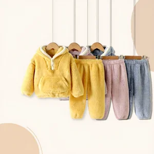 Autumn and Winter New Style Children's Thick and Warm Pullover Sleepwear with Hood - Boys' and Girls' Warm Flannel Homewear Set