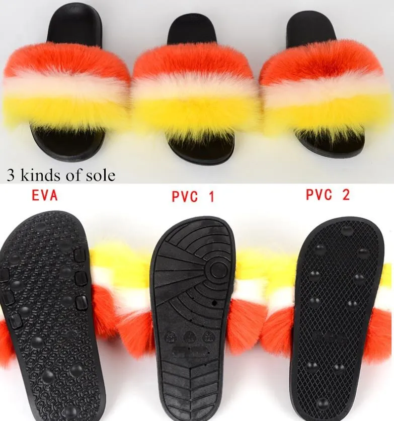 Children Fashion Real Fox Fur Slides Toddler Girls Fur Sandals Mother