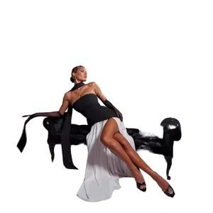 2025 Color Blocked Strapless Irregular Design Split and Pleated Temperament Jumpsuit Long Skirt