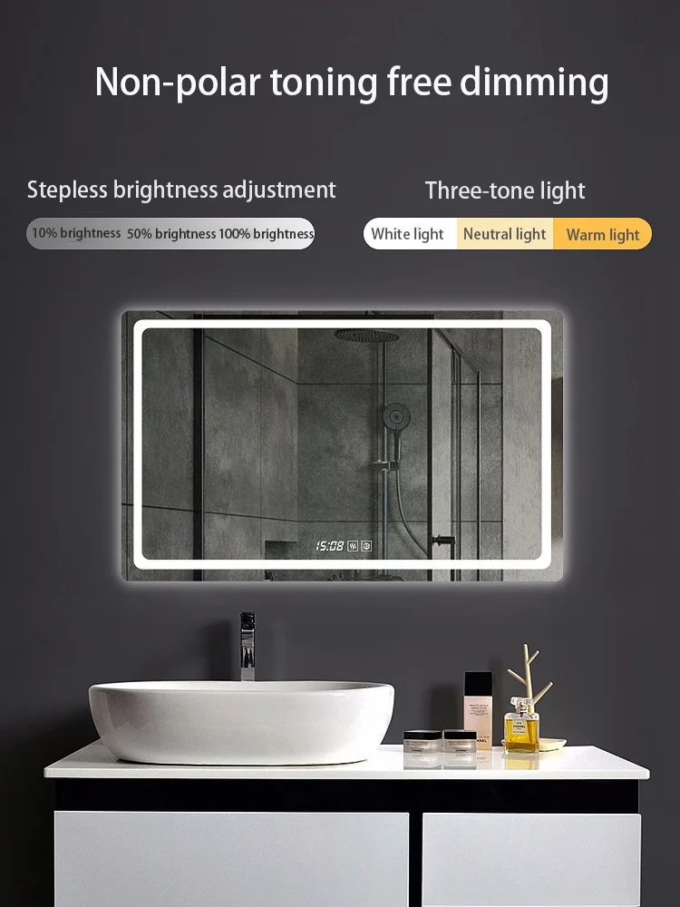 Modern style waterproof time display touch switch screen rectangle intelligent wall mounted led mirror smart manufacture