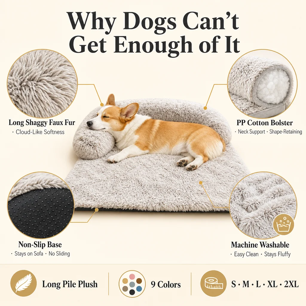 Shaggy Faux Fur Dog Sofa Bed — Product details 7
