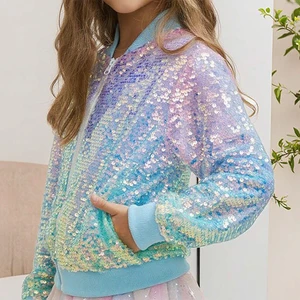 Customize Hot-Selling Trendy Color Block Jacket for Girl and Children Autumn with Sequins Clothes for Kids