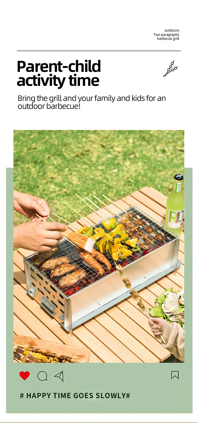 Custom Brand Family Party Enlarge Galvanized Tote Bag Portable Folding Outdoor Camping Barbecue Bbq Grill Mesh Net Rack