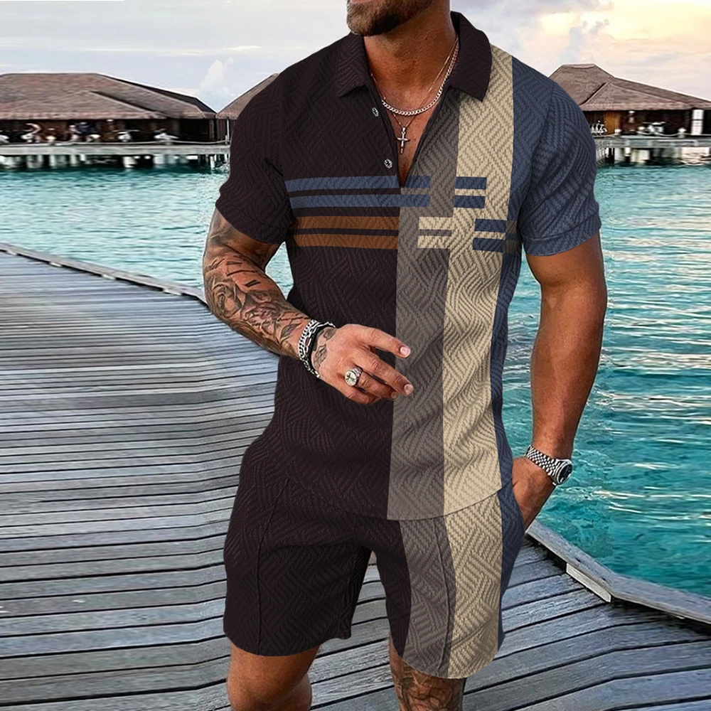 New 3d Digital Printing Fashion Men's Short Sleeve Polo Shirt Two Piece ...