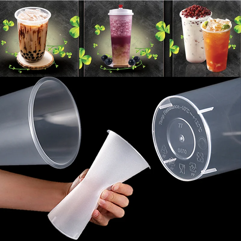 700ml 1000ml PP Hot Cold Drinks Disposable Plastic Milk bubble Tea Cups with Lid factory