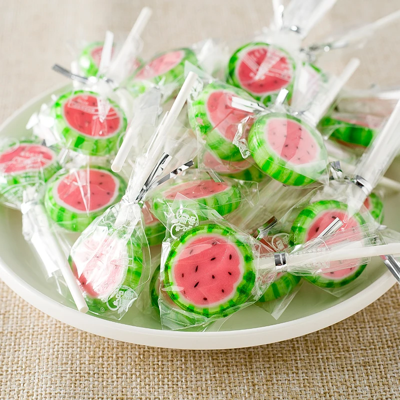 优质大西瓜棒棒糖商店不同形状的圆形水果棒棒糖供应商
