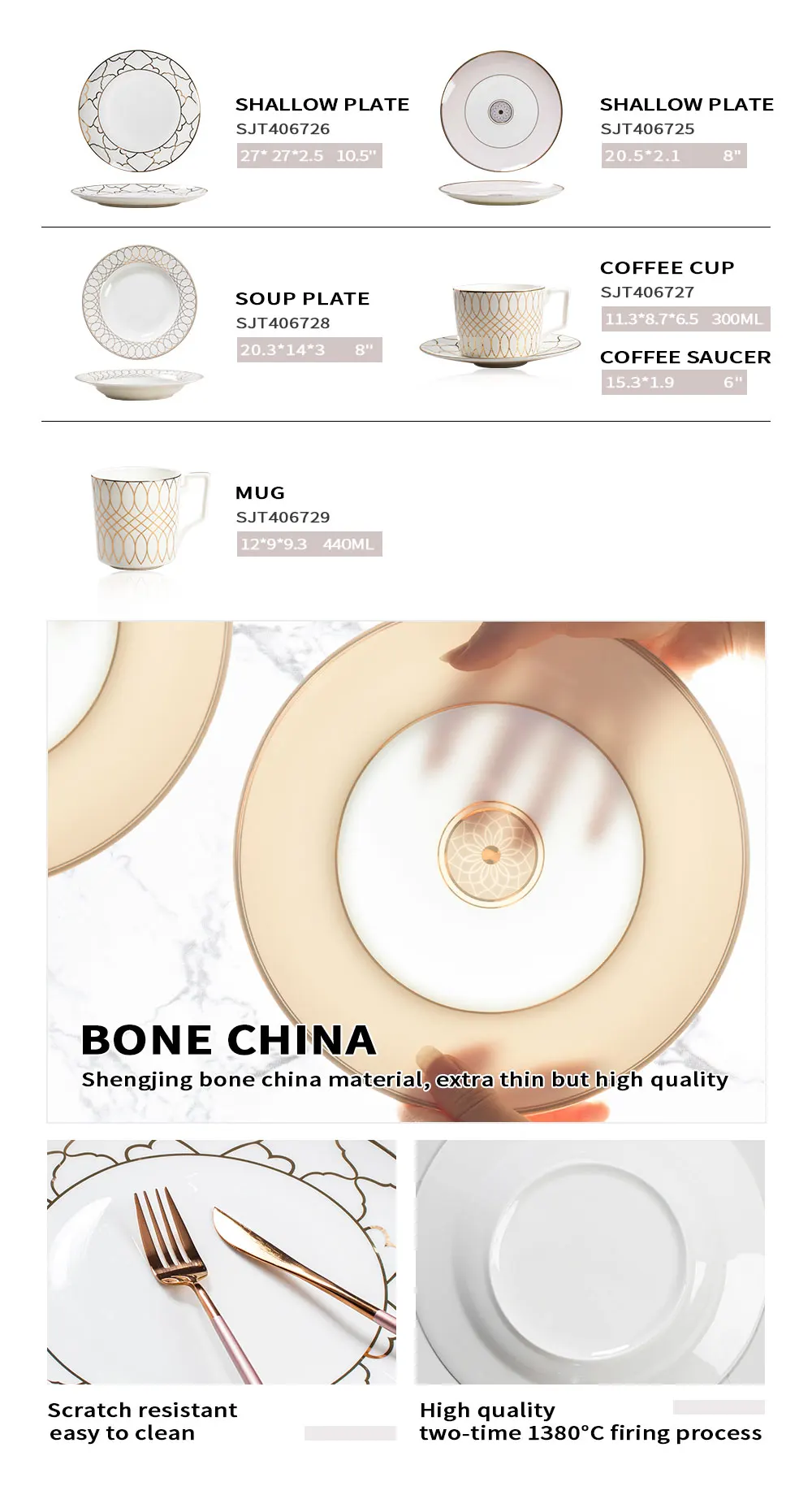 Wedding Wholesale Luxury Pink Gold Bone China Tableware Set Restaurant