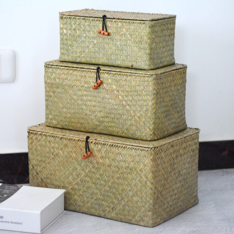 Wholesale Handmade Natural Rattan Rectangle Hand Woven Seagrass Gift