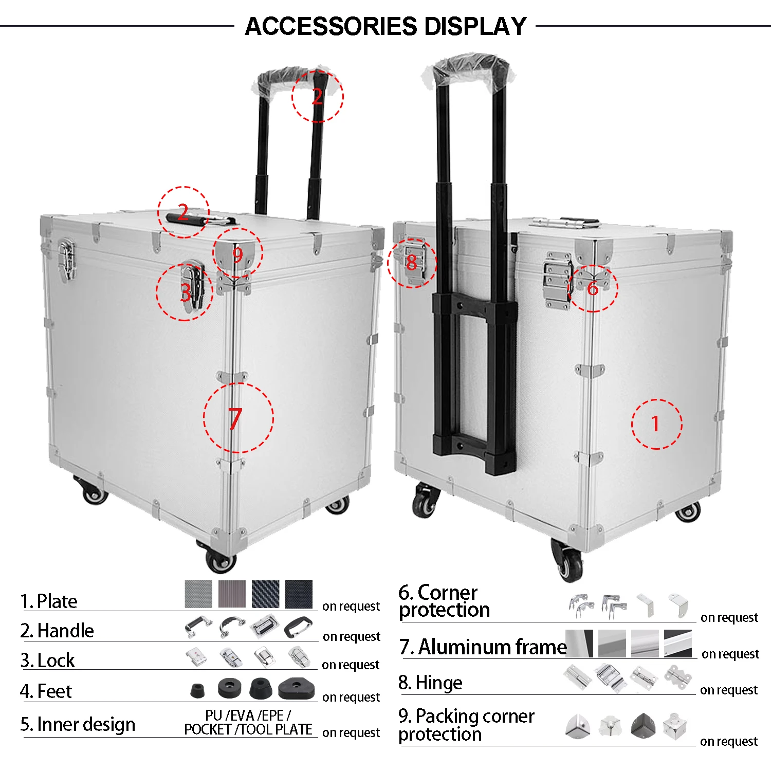 Ningbo Factory Competitive Price Custom Dimension Silver Black Color Hard Aluminum Trolley Case with Telescopic Handle and Wheel