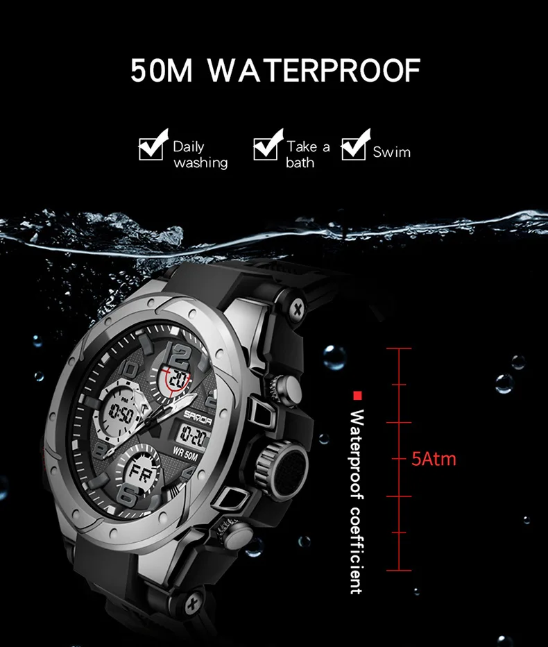 Sanda 6008 Waterproof Sports watch for Men