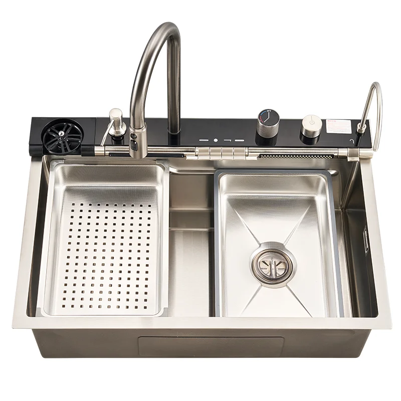 الصنبور الرقمي الرقمي الذكي الصنبور نانو 304 الفولاذ المقاوم للصدأ مقاوم للصدأ وعاء واحد الحوض المطبخ حوض غسل متعدد الوظائف حديث