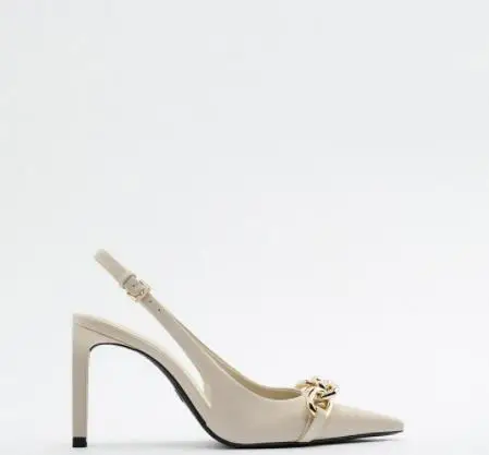 Brands Pointed Head Women High Heel Shoes Office Formal Ladies Dress  Wedding Bridal Metal Chain Shine Stiletto Heels Sandal