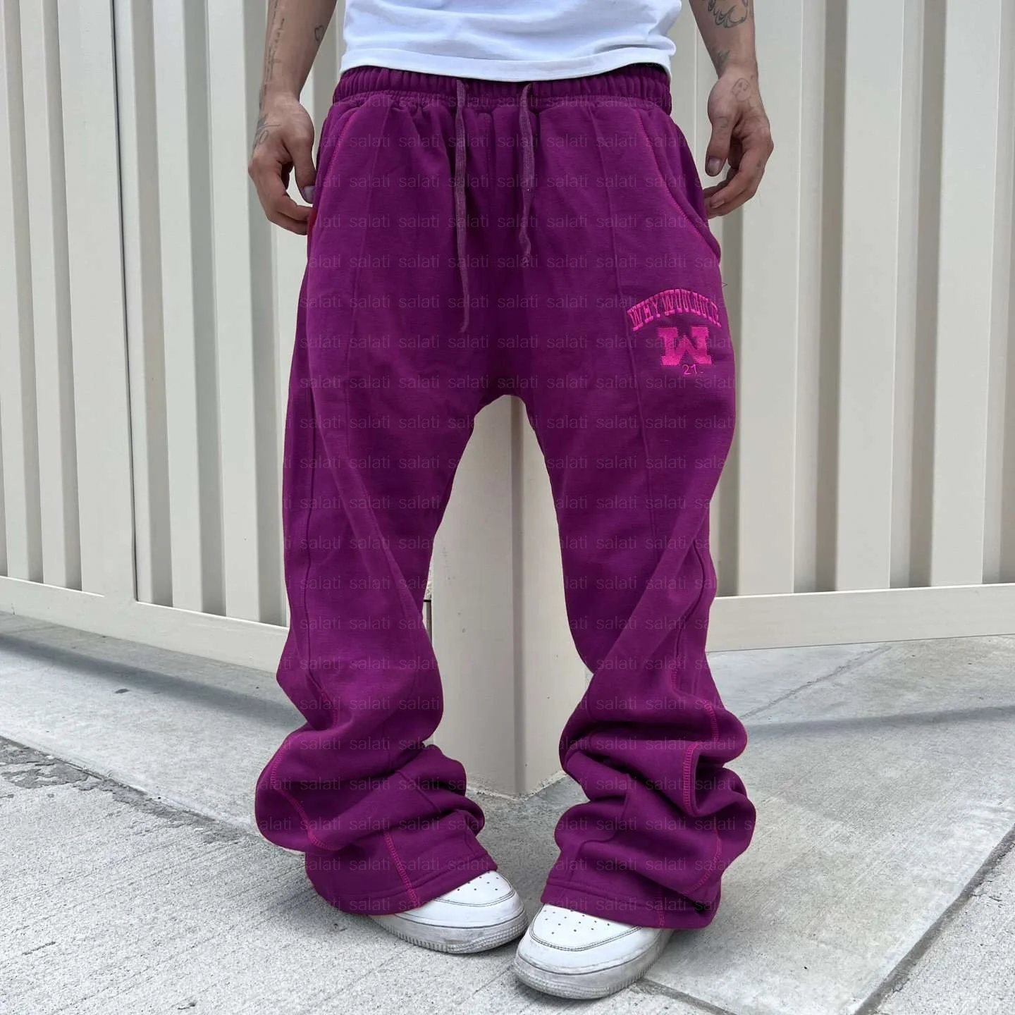 Custom Embroidery Cotton Wide Leg French Terry Oversized Baggy Stack Trackpants Tracksuit Track Sweat Pant Flared Sweatpants Men gallery 9