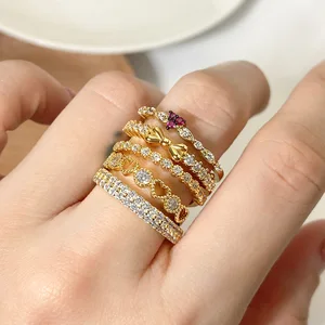 MW Ready to Ship 18K Gold-Plated Waterproof Heart Ring for Women: Adjustable Cubic Zirconia Design