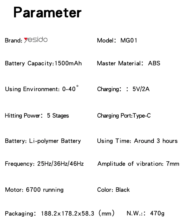 Yesido Mini Size Intelligent Program Protecting Powerful Relaxing Max with 5 Stages for Consumer Fascia Gun