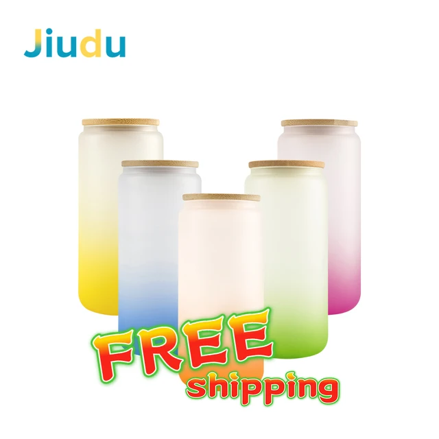 USA Warehouse 20oz Gradient Color Frosted Sublimation Can Glass Sublimation Glass Blanks Tumbler with Bamboo Lid for Sublimation