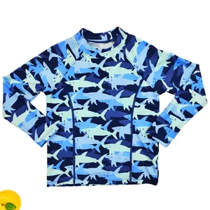 Custom Round Neck Long Sleeve Boys' Swimwear Anti-UV Eco-Friendly Quick Dry Cartoon Pattern Beachwear Poolwear for Children