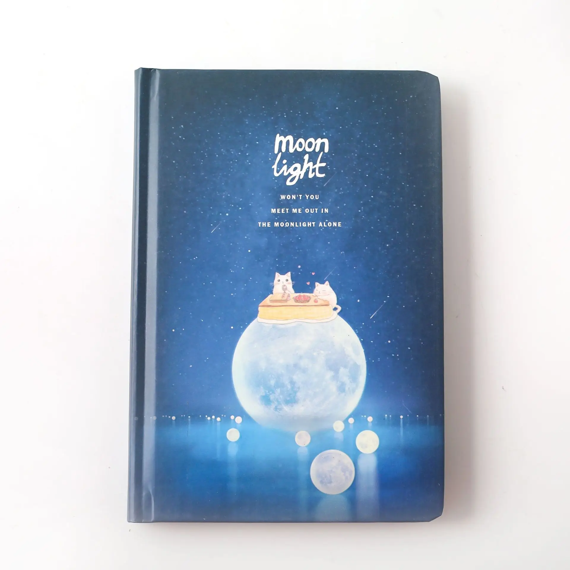Creative Luminous Cat Moon Pattern Hardcover Black Inner Paper Journal Notebook