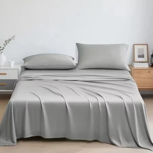 Moonlight Gray 100% Bamboo 4-Piece Luxury Cooling Duvet Cover Set King Size Soft Breathable Bedding Includes Luxury Linens