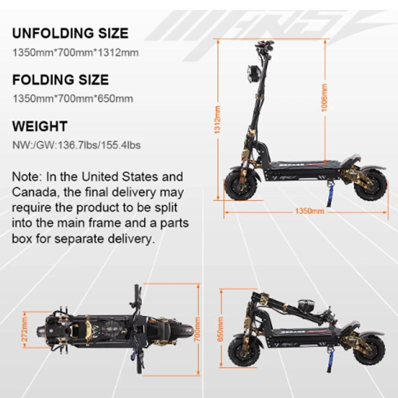 Gspace Mars 11 ECO 72V 2000W Motor Kickscooter Foldable Electric Scooter With Fully Protected BAT for Adult