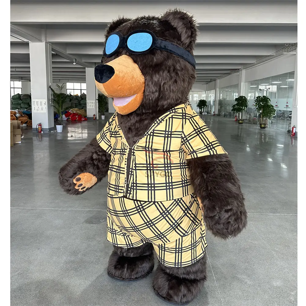 CE Certified 2.6M Brown Polar Bear Inflatable Mascot Costume Walking Cat Mascot Glasses Brown Bear Mascot Costume Unique