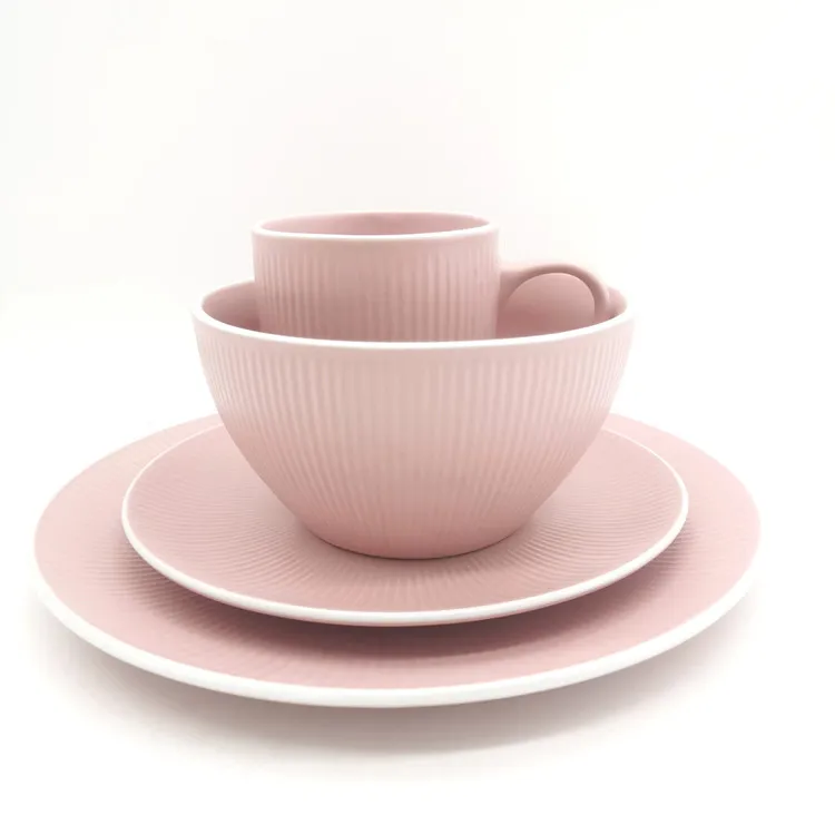 Wholesale Handmade Porcelain Dinnerware Set Pink Glazed Elegant Plate 4
