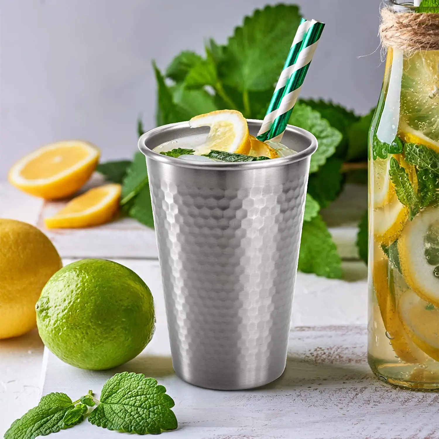 400ml 500ml Hammered Stainless Steel Single Wall Pint Cups Water Cup