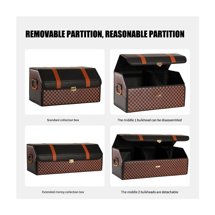 Multifunctional Large Capacity Car Organizer Collapsible Leather Trunk Storage Box with Compartment
