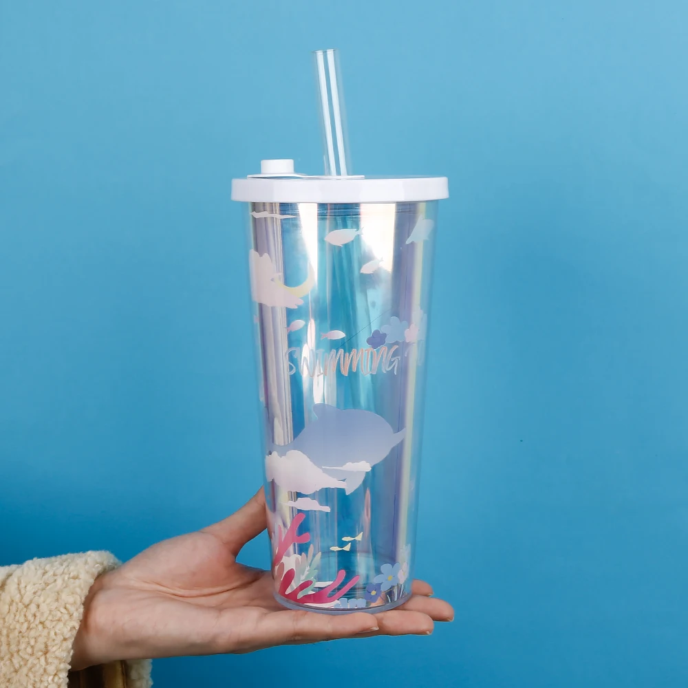 24oz Customized Reusable Tumbler Cup Logo Double Wall Insulated Plastic Coffee Tumbler With Straw and Lid