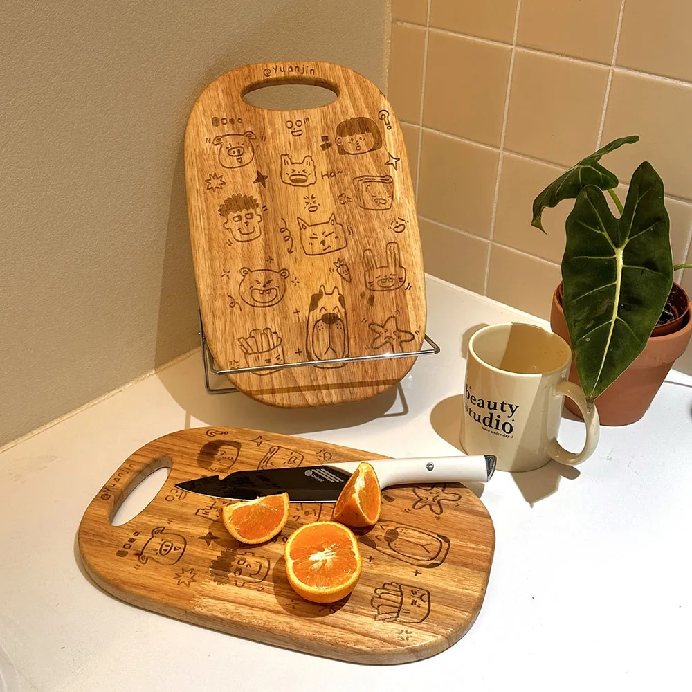 Cartoon Cute Lovely Adorable Rubber Wood Timber Bread Fruit Dessert Steak Tray Creativity Chopping Cutting Board