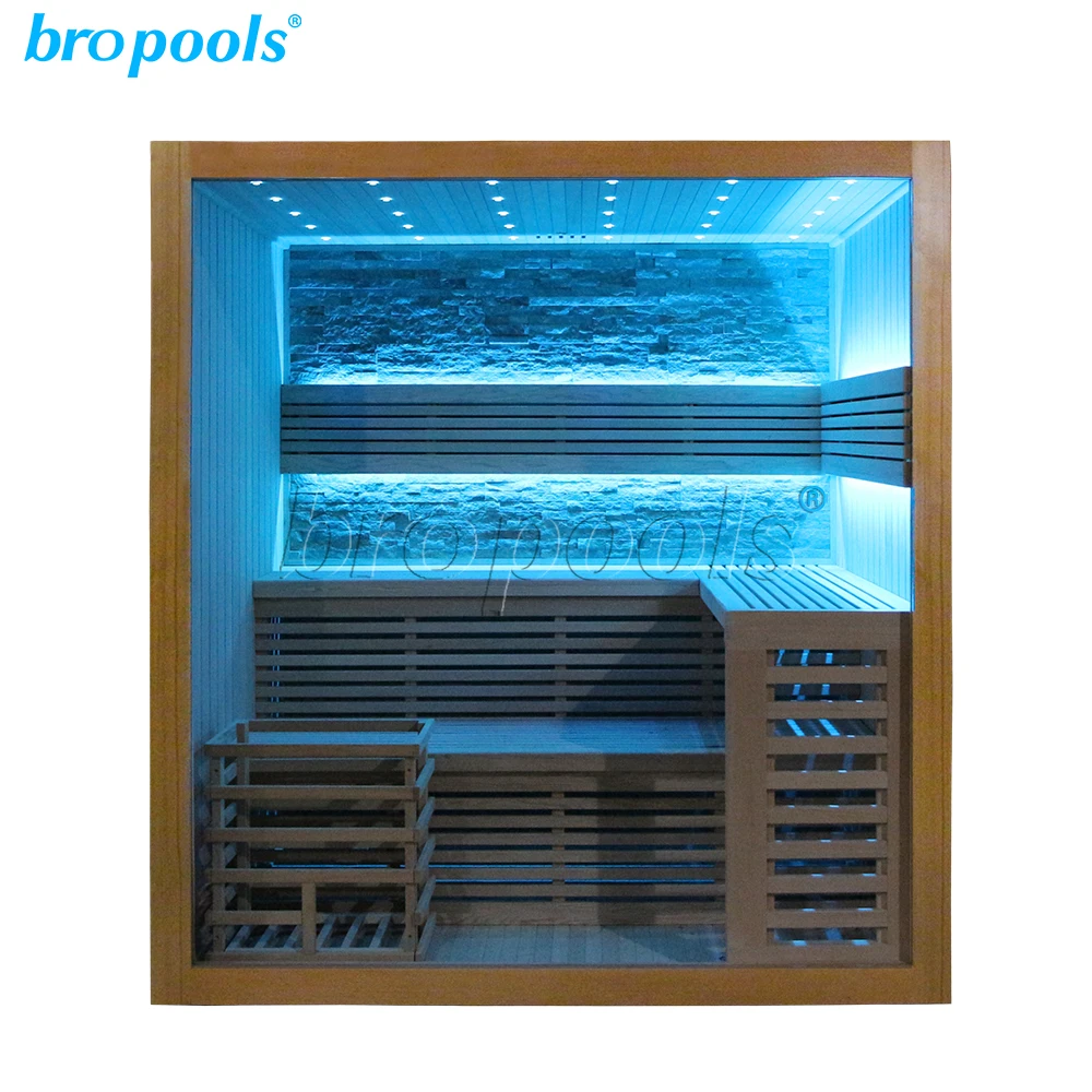 Bropool Luxury Smart Indoor Multi-Function Full Spectrum Infrared Sauna Room 4-6 Low EMF Red Light Control Panel Modern Hemlock