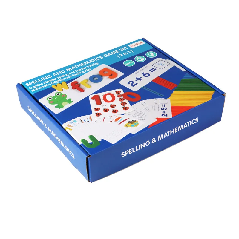 Children Wooden Spelling and Mathematics Game Set Wooden Jigsaw Puzzle Letter Cognitive Math Learning Kids Educational Toys