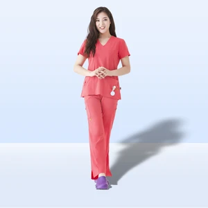 Custom Women's Hospital Scrub Sets Summer Breathable Soft Stretch Short Sleeve Nurse Uniform