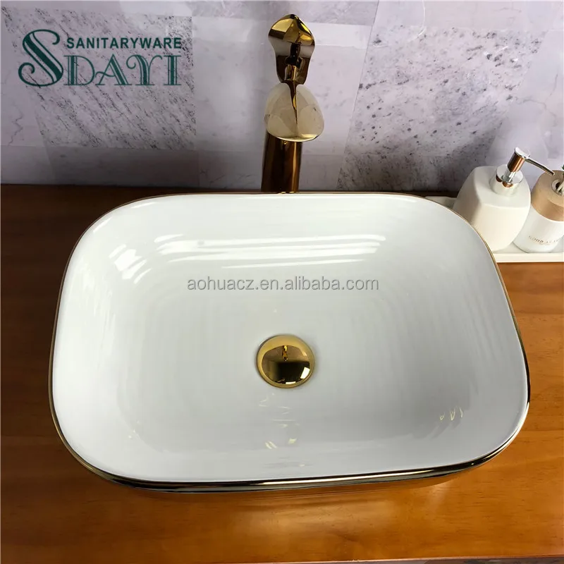 SDAYI Sanitary Ware Small Size Line Golden Color Design  Hand Wash Basin Lavatory Basin for  Bathroom