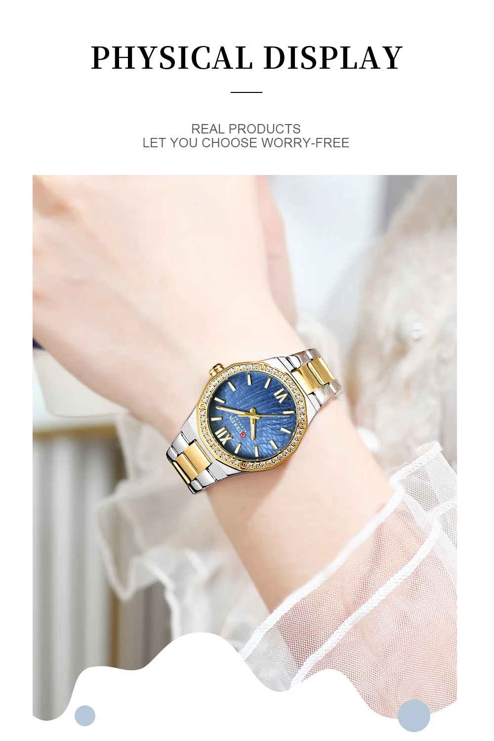 CURREN 9103 Elegant Rhinestone Ladies Watch Lightweight Luminous Quartz Watch Waterproof Stainless Steel Clock