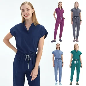 Fashionable Hospital Medical College Scrubs Suits Health Service Station Slim Fit Jogger Scrubs Uniforms Sets