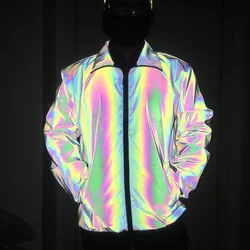 Glow Rainbow Custom Hip Hop Black Reflective Jacket for men and