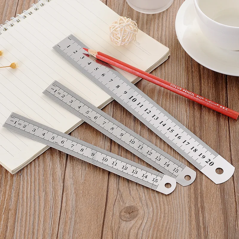 Set De 3 Règles En Acier Inoxydable - 15 Cm, 20 Cm, 30 Cm - Double Face Métrique/impérial, Pour Bureau, école, Atelier - 2