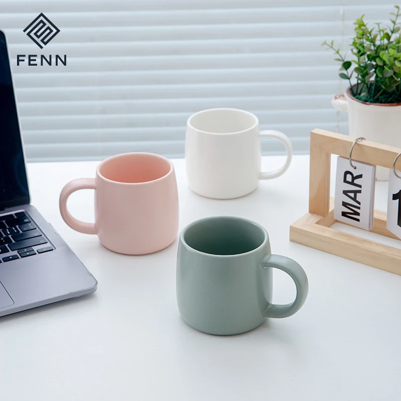 FENN Simple Style 400ML Solid Color Glaze Porcelain Mug Home Office Use Smooth Surface Ceramic Coffee Tea Cup Mugs