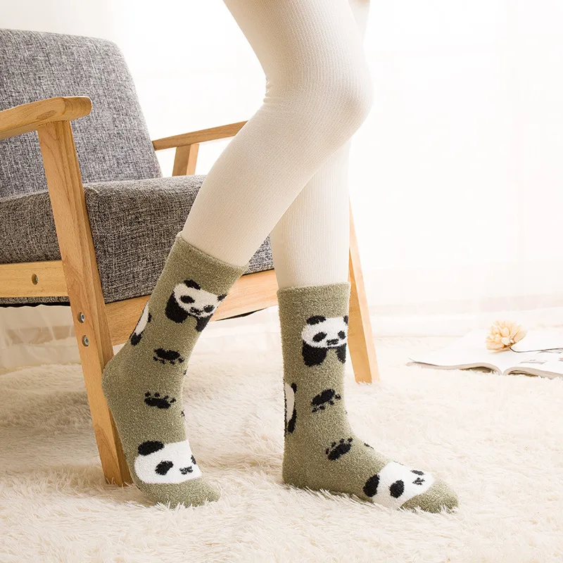 1Pair Women Girls Cute Cats Cartoon Animal Pattern Cotton Crew Floor Socks DO