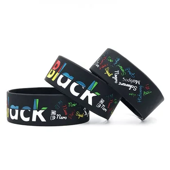 Customized Ink Injected Sports Silicone Wristband Black Rubber Bracelet Wrist Band for Promotional Gifts