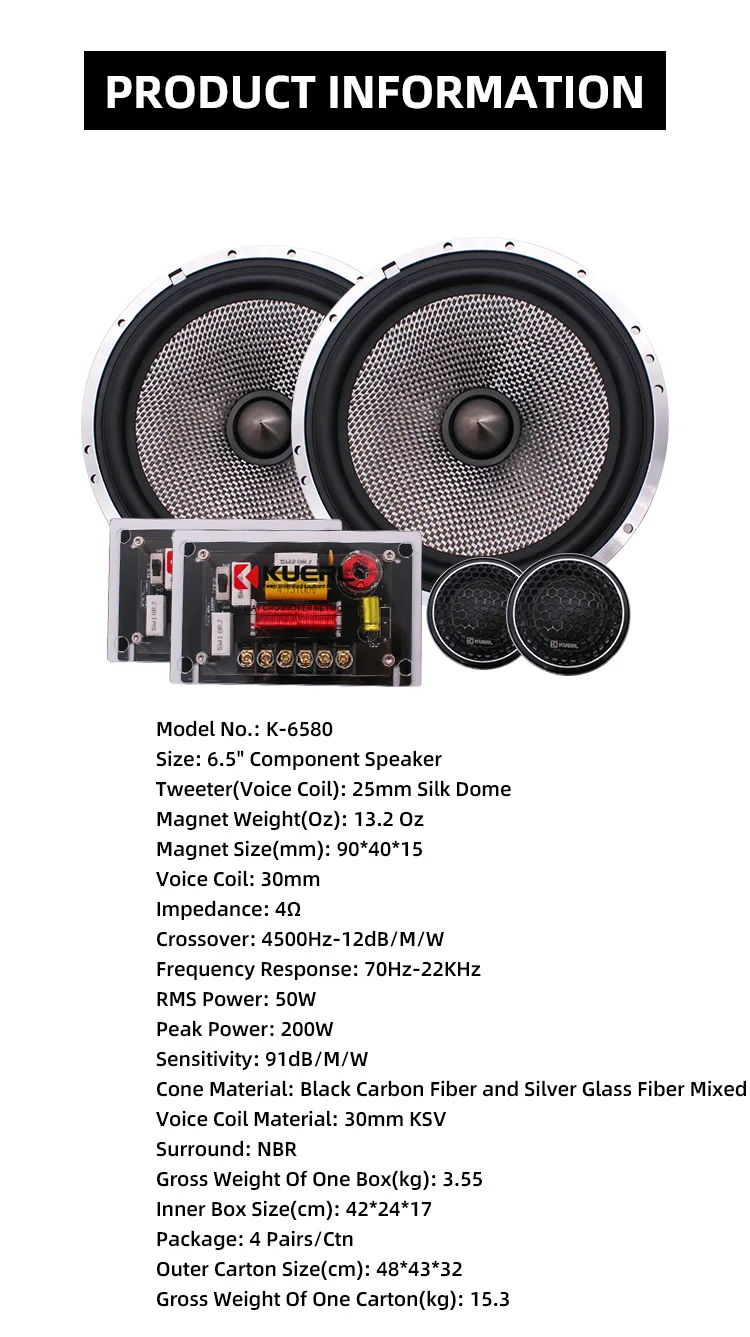 Wholesale 6.5 Inch 80-160 Watts Car Component Speaker Professional ...