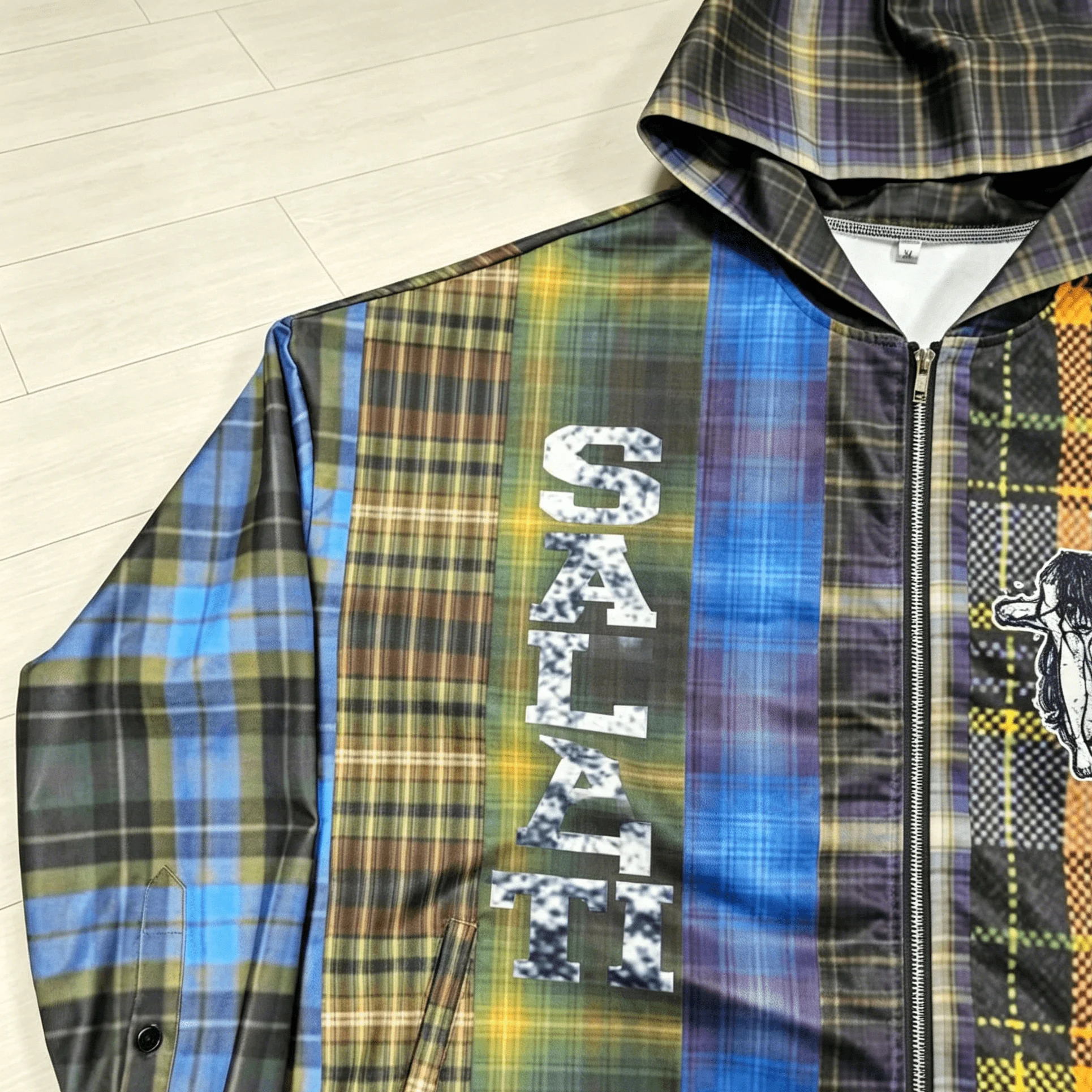 Custom Waterproof Plaid Print Zipper Nylon Outdoor Windbreaker Jacket for Men gallery 3