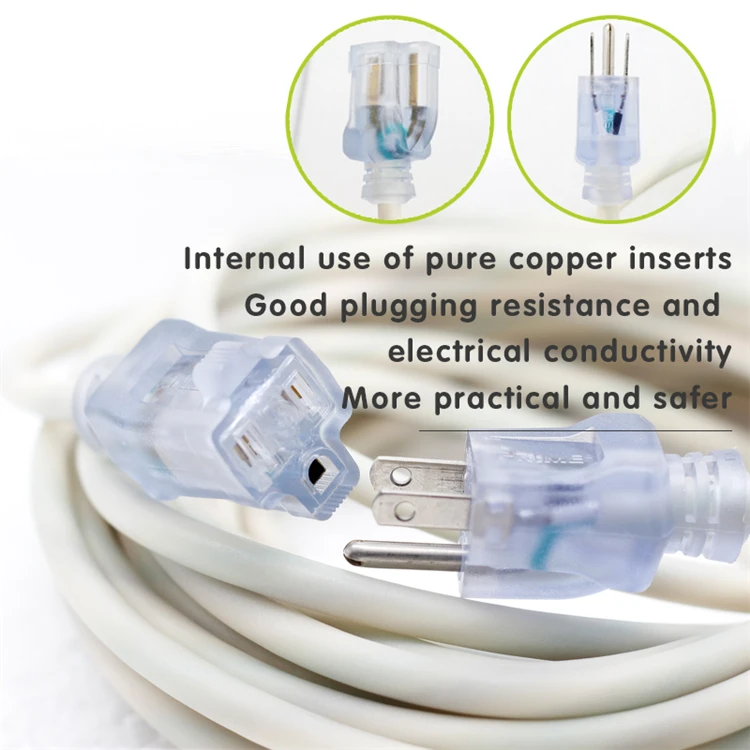15A 125V USA 5-20p and 5-15r Transparent Plug & Socket Power Cable