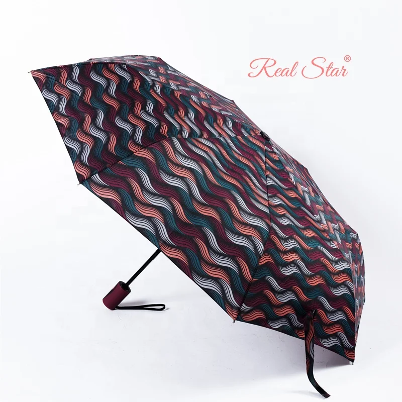 Happy Swan China Factory Auto Open and Close 3 Folding Printing Umbrella