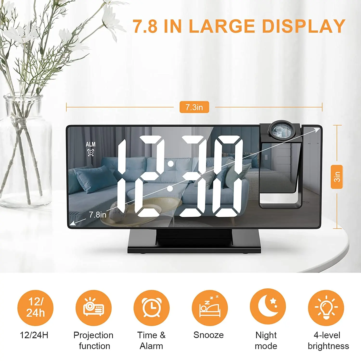 Desktop Electric Digital Projection Mini Light Alarm Table Mirror LED Clock With Time Projector