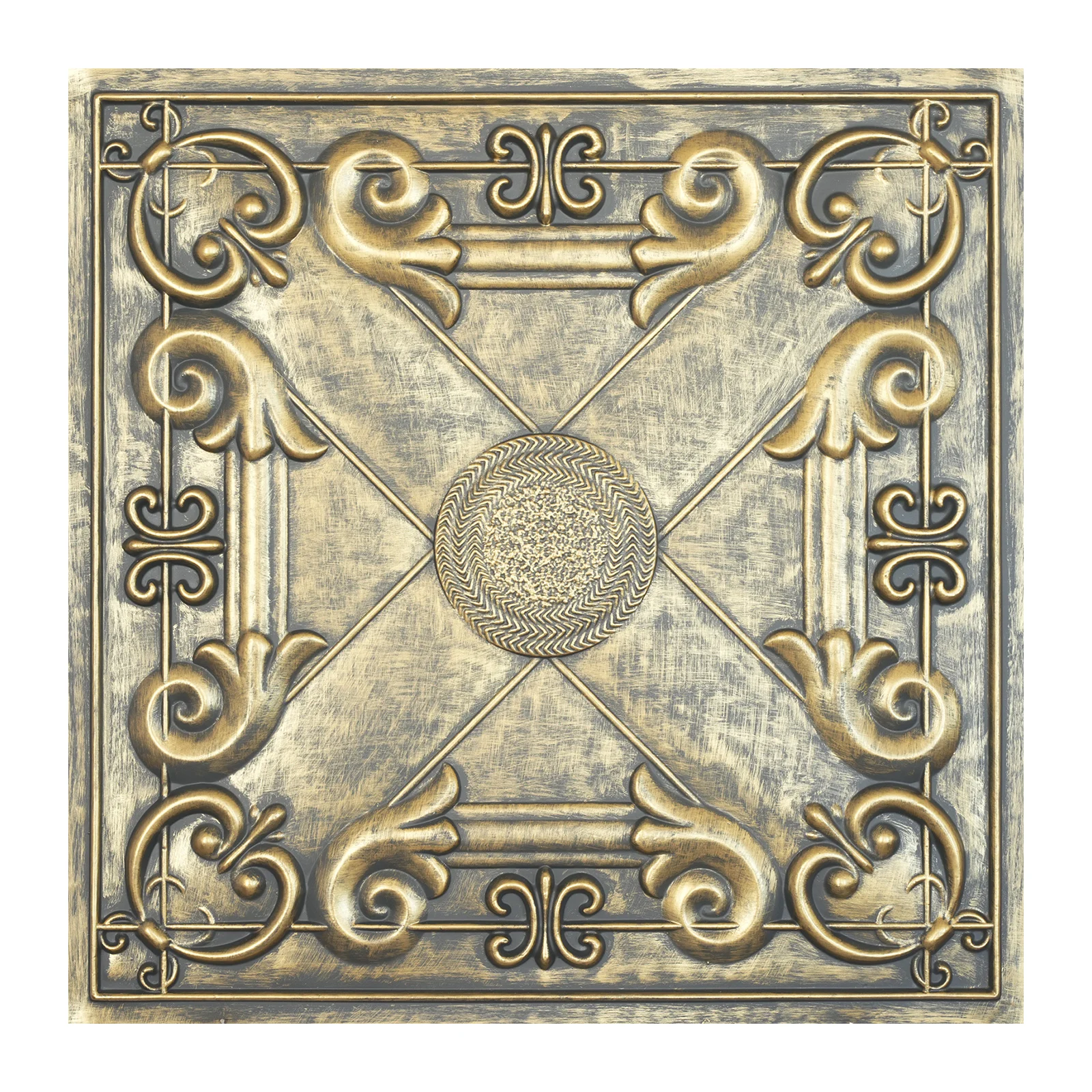 Faux finishing distressed Victorian style ceiling panels Decorative tin wall tile Easy to Install PVC Panels PL22 Ancient gold