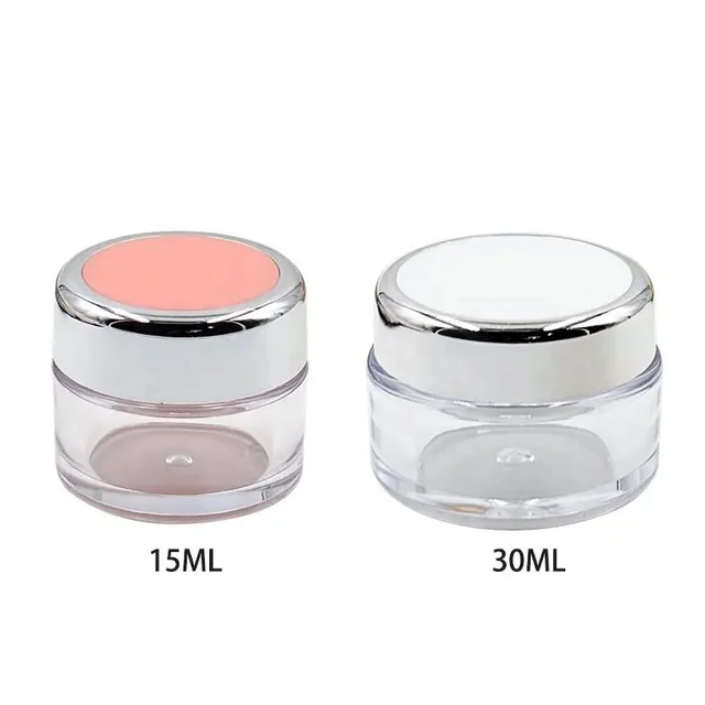15ml 30ML mini round clear frosted eye cream hard plastic PS ABS cosmetic jar packaging concentrate jar with white pink lid