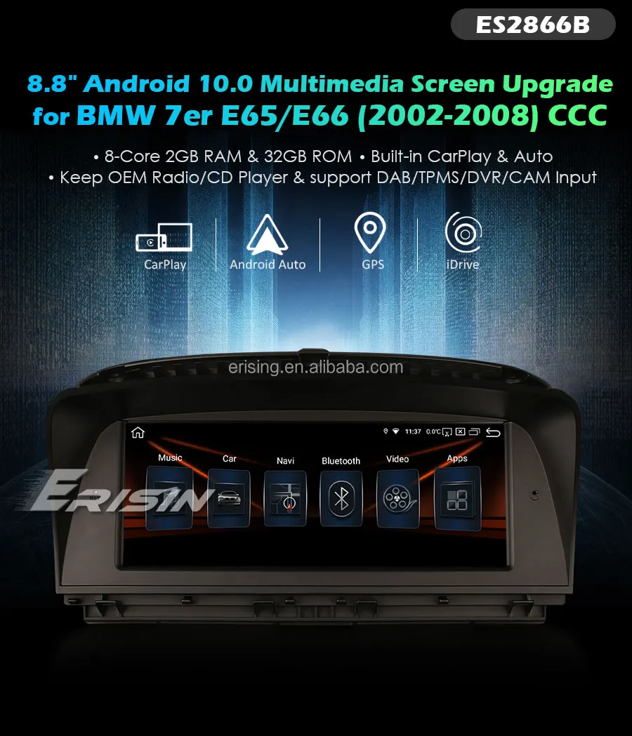IPs Android 10.0 autoradio Navi CarPlay Bluetooth SWC 4g para bmw 7er e65/e66 CCC 