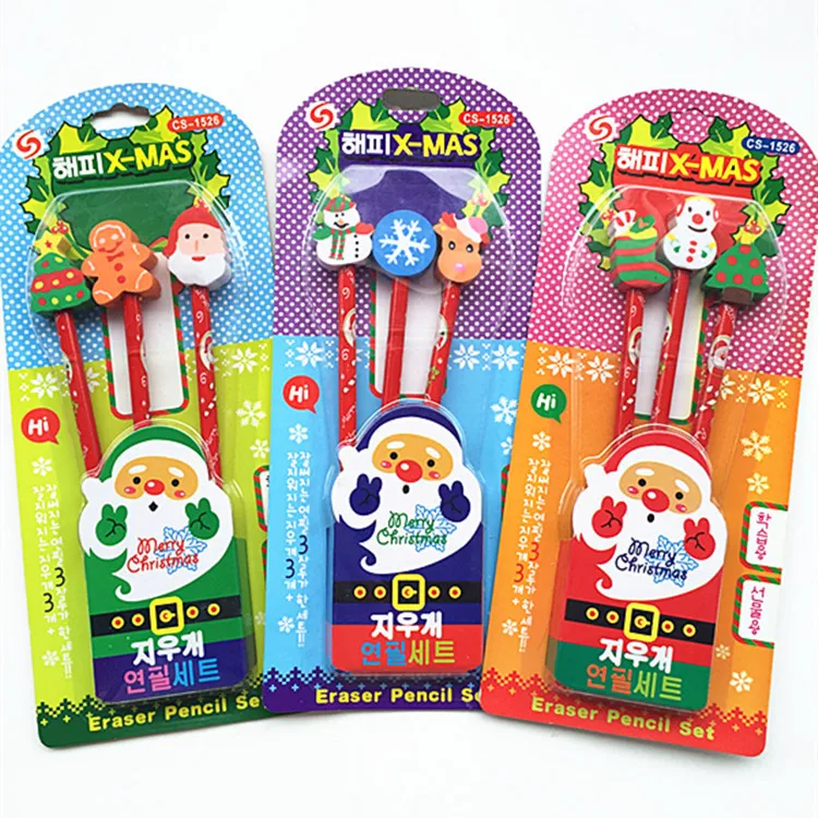 Custom Logo Printed Christmas Gift Eraser Kids School Stationery Pencil Set